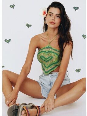 Verge Girl Green Crochet Halter Top